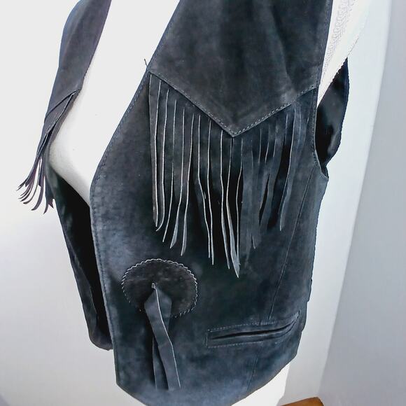 Idea Nuova VTG (One Size) Genuine Leather Black Western Fringe Vest - Picture 7 of 9